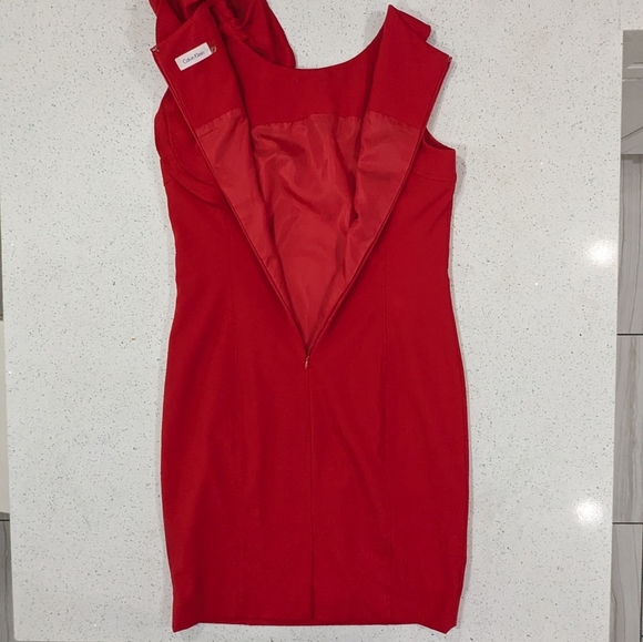 Calvin Klein Woman Red Sheath Dress Knee Length Sleeveless Ruffle Formal 8P - Picture 8 of 12
